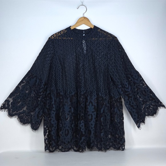 Lane Bryant Embroidered Lace Sheer Babydoll Tunic 20 Dark Cottagecore Whimsigoth - Picture 1 of 13